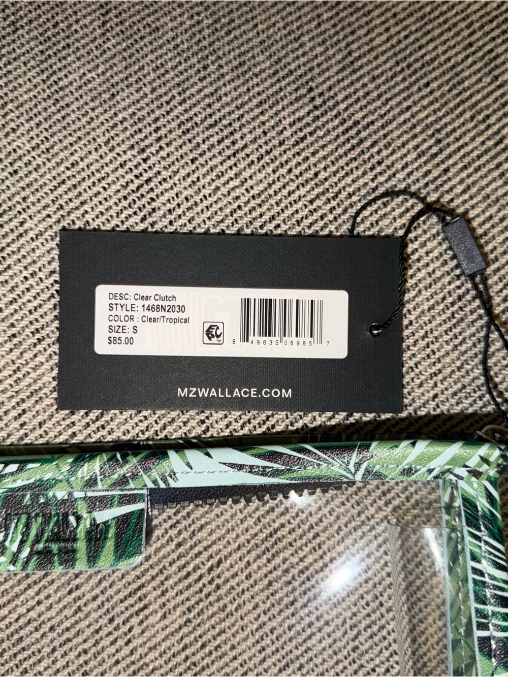 MZ Wallace Clear Clutch with Green Tropical Palm Trim - Picture 2 of 2